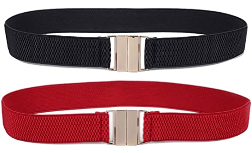 Women's Slim Thin Waist Belt Full-Elastic Simple Gold Buckle Narrow Girdle for Dress/Skirs/Shirt