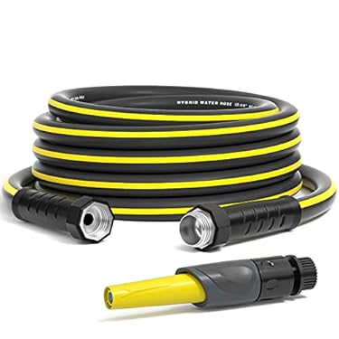 AMAZON - GREENER Heavy Duty Garden Hose 25ft, 5/8″ Flexible Hybrid Rubber Hose, Kink-resistant Water Hose with Leakproof Swivel Grip, 3/4in Solid Fittings and Functional Nozzle, For Outdoor Garden Lawn