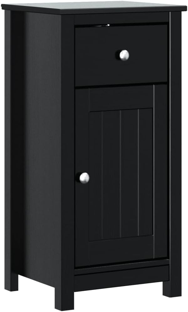 Bathroom Cabinet BERG Black 15.7"x13.4"x31.5" Solid Wood Pine,Secure Installation:Ensure stability with the included wall attachment device (installation required). Bathroom Furniture, Bathroom Sets