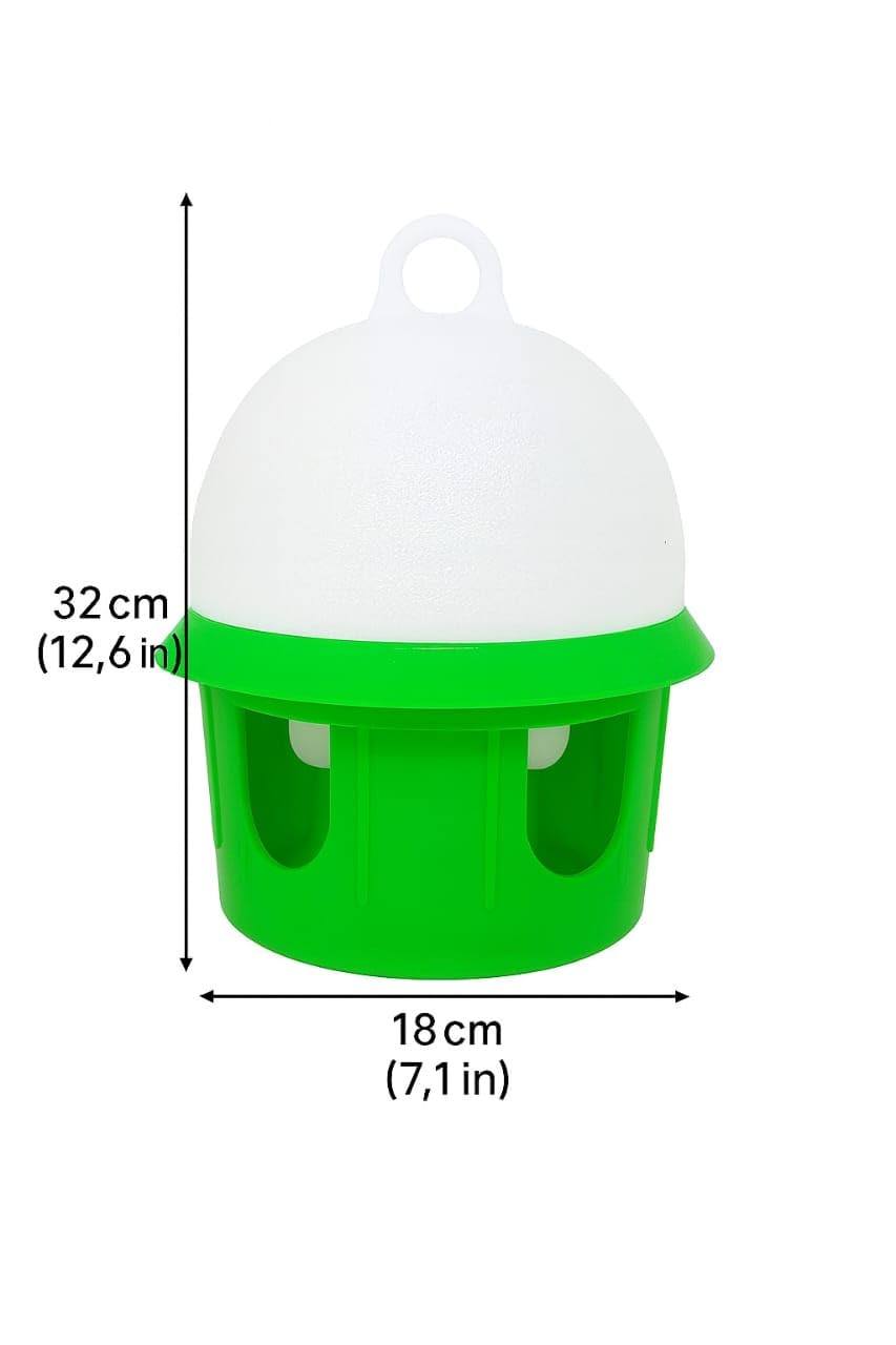 5 Litre Plastic Bird Water Drinker β Automatic Hanging Feeder & Dispenser for Pigeons, Chickens, Hens & Small Birds | Durable Water Container for Cage, Balcony, Garden & Coop (Green) 1