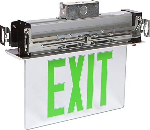 Image of Morris Products LED Exit Sign - Recessed Mount Edge - Green on Clear Panel, White Housing - Compact, Low-Profile Design - Double Sided Legend - Energy Efficient, High Output - 1 Count