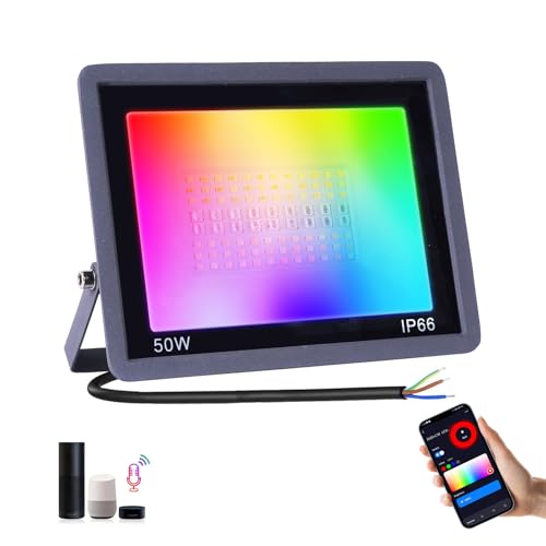 Fosingut Focos Led RGB Exterior,50W Foco Proyector LED Exterior Regulable con Control APP,Sinc Musical,Impermeable IP66 Lámpara RGBCW Foco Interior Inteligente Para Fiesta,Jardin,Navidad,Paisaje Deco