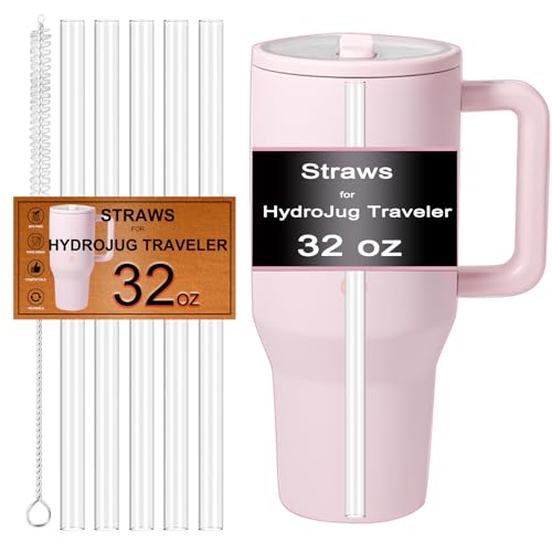 Replacement Straws for HydroJug 32 oz Tumbler, 5-Pack 7.7 Inch Thick Clear Tritan Straws with Cleaner, BPA-Free Dishwasher Safe Reusable Straws for 32oz Hydro Jug Flip Straw Accessories (Clear)