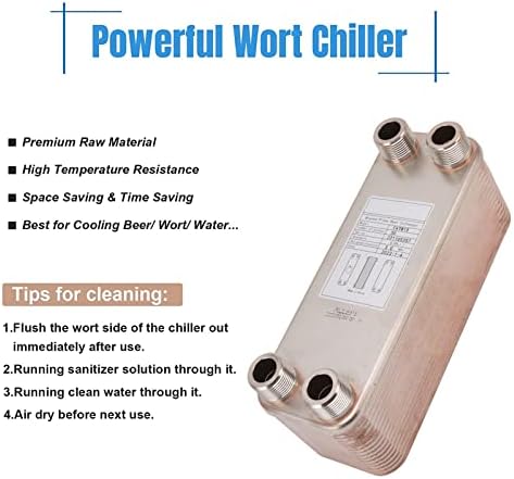 BuyWeek Homebrew Wort Chiller, Stainless Steel Brazed Plate Heat Exchanger 3/4 Inch Male NPT Fitting Plate Chiller for Beer Wort Water