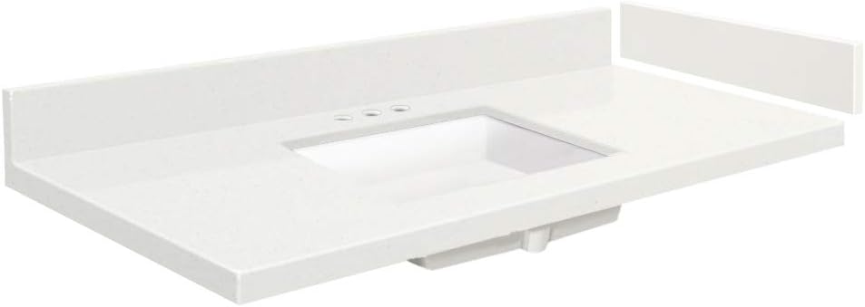 Transolid VT24.75x22-1KU-3A-A-W-8 Quartz Vanity Top with 8 in. Widespread and Rectangular Undermount Sink, 24.75" L x 22.25" D, Milan White