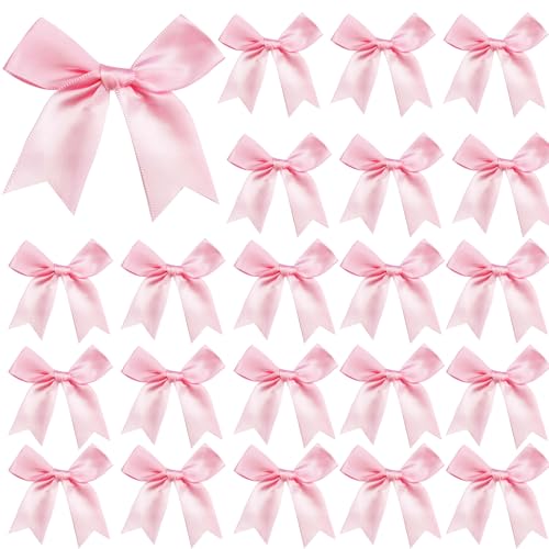 50 Pieces Gift Wrap Bows Premium Satin Ribbon Bows 3.3 Inch Craft Bows for Gift Wrapping DIY Treat Bags Holiday Gifts Bag Party Decorations Wedding Decor Christmas Birthday Presents (Light Pink)