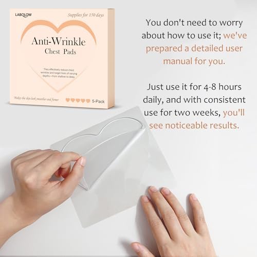 LABOLOW Silicone Chest Wrinkle Patches, 5 Pack Reusable Silicone Anti-Wrinkle Patches for Skin Firming, Hydration & Tightening, Overnight Chest Pads for Smoothing, Lasts Up to 4 Months - 2