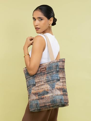 Image of ZOUK Ivy Tote Bag for Women | Handcrafted Jute Khadi with Vegan Leather Handles | Lightweight, Foldable & Travel-Friendly Everyday Carry Bag |