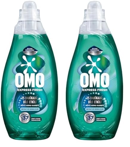 OMO Express Fresh Kötü Koku Karşıtı Beyaz ve Renkliler Sıvı Çamaşır Deterjanı, 1480 ml 2li paket