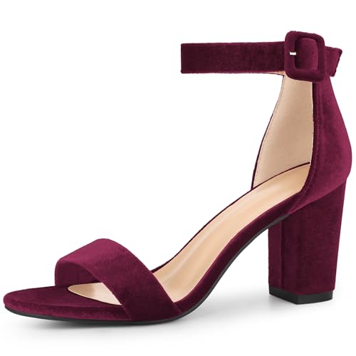 Perphy Velvet Ankle Strap Chunky Heel Sandals for Women Open Toe Dress Shoes