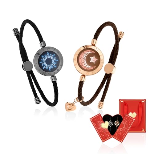 TOTWOO Long Distance Touch Bracelets for Couples, Light up &Vibration for Love Couples Bracelets | Long Distance Relationship Gifts for friend Bluetooth Pairing Jewelry with Red Gift Box