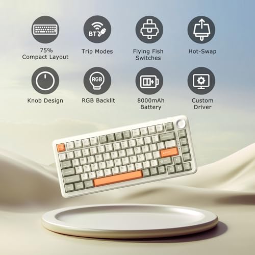 Image of AK820 MAX 75% Custom Mechanical Keyboard, 82-Key Hot Swappable Gasket Mount, 8000mAh Tri-Mode Wireless Gaming & Office, Linear Flying Fish Switches, PBT RGB Backlit, Metal Volume Knob, Mac /Windows