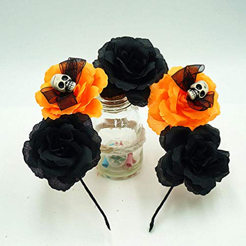 PIXNOR 6 peças de tiaras de Halloween, coroa floral, rosa, caveira, chapéu, argola de cabelo, festa