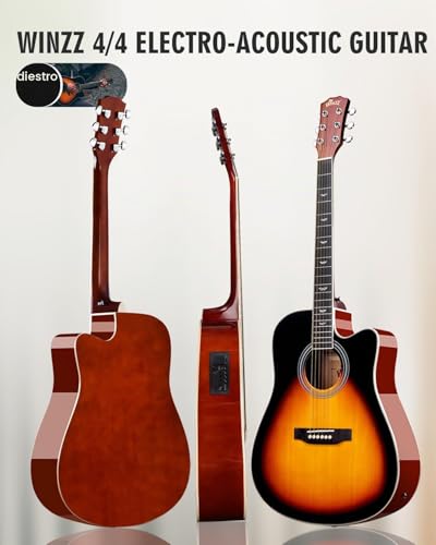 Miniatura 3 de Winzz 4 4 Guitarra Electroacústica Para Adultos, Guitarra Principiante Folk Con Accesorios Completos 41 Pulgadas, Sunburst Brillante