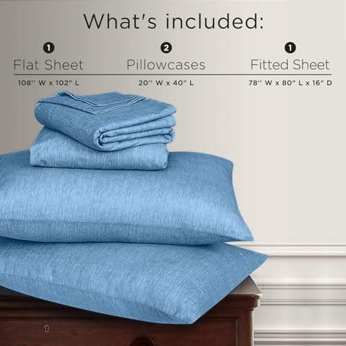 Image of Briarwood Home Heather Flannel Sheet Set, 100% Natural Cotton, Soft, Warm & Deep Pocket, Advanced Nano-Tech Making it Resistance to Pilling; Brushed 6 Times for Softness (Oxford Blue, King)