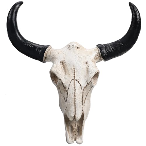 Resin Long Horn Cow Skull Wall Plaque - Christmas Art Crafts Ornaments, Cow Bull Bison Skull Decor, Resin Skull Sculpture Wall Hanging Art for Home Decor and Western Themed Rooms