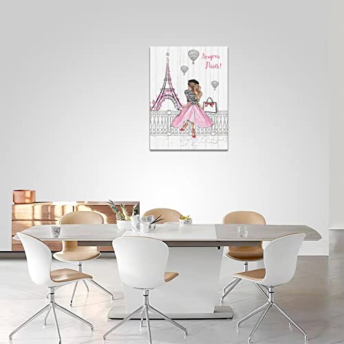 Pink Eiffel Tower Wall Art Romantic Paris Fashion Women Canvas Wall Decor Butterfly Eiffel Tower Picture Painting Print Modern Atwork For Girls Women Room Bathroom Office Framed Ready To Hang 12"X16" #TOP3