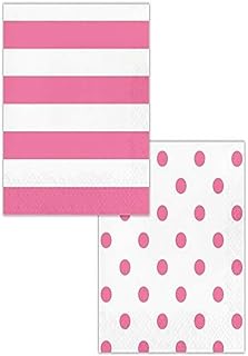 Pink Stripes and Polka Dots 2-Sided Luncheon Napkins - 16pc