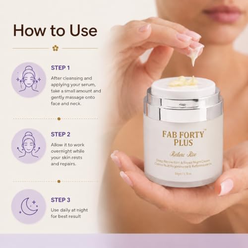 Image of Restore Rise Deep Renew Repair Night Cream For 40+ Women | Overnight Repair Night Face Moisturizer for Women | With Bakuchiol, Ceramides, & Carnosine | Dermatology Tested , All Skin Types | 50gm