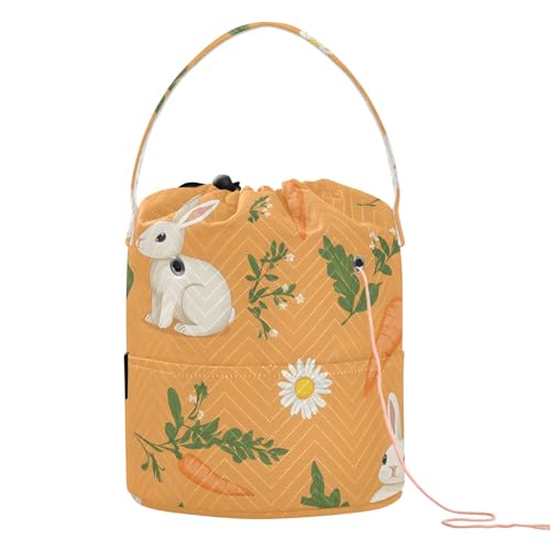 Yarn Storage Bag Small Crochet Bag Knitting Bag Organizer Rabbit Carrot Orange Yarn Bags for Crocheting Basket