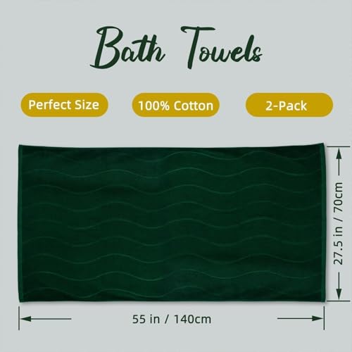 Juego de 2 toallas de baño de algodón verde oscuro con relieve de rayas onduladas 5