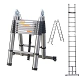 Telescoping Ladder A-Frame Multi-Purpose Stainless Steel Extension Ladder, 2 in 1 Collapsible Ladder
