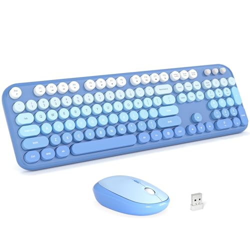 Image of MOFII Wireless Keyboard and Mouse Combo - Blue-Gradient Full-Sized Plug and Play Colorful Computer Keyboards - 104 Keys Round Keycap USB 2.4G Cute Keyboard for Windows /Laptop /Mac /Desktop /PC