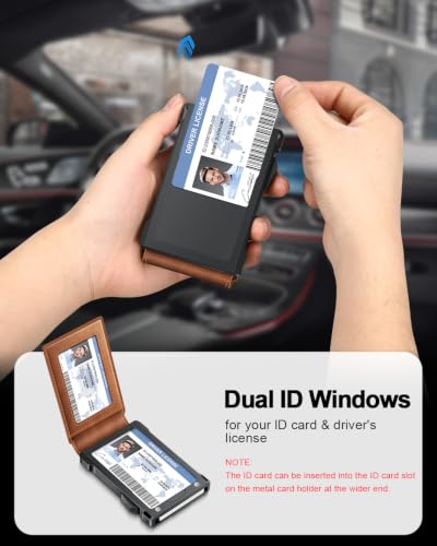 Image of Wallet for Men RFID Wallet with 2 ID Windows & Money Clip, Slim Card Holder | 10-12 Cards Bifold Minimalist Smart Pop Up Wallet for Front Pocket Compact Metal Credit Card Holder Birthday Gifts for Men