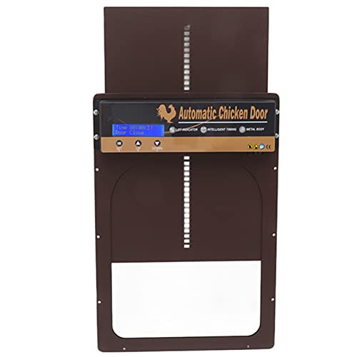 Porte De Poulailler Automatique,Porte De Poulailler Multi-Modes Alimentée par Batterie avec Minuterie Et Modes Manuels LED Mini Porte De Poulailler en Aluminium pour La Ferme (Brun)