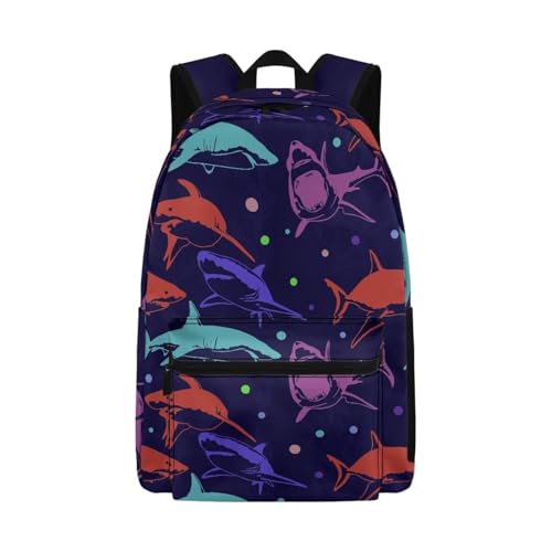 Funny Shark Print Blue Backpack for Boys 8-10 10-12 14-18 Kids Cute Cartoon Animal Print School Bag Large Capacity Bookbag Teen Outdoor Rucksack Summer Camp Backpack