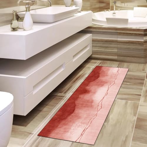 Alfombra de pasillo roja de 100x250cm decoración abstracta antideslizante lavable 4