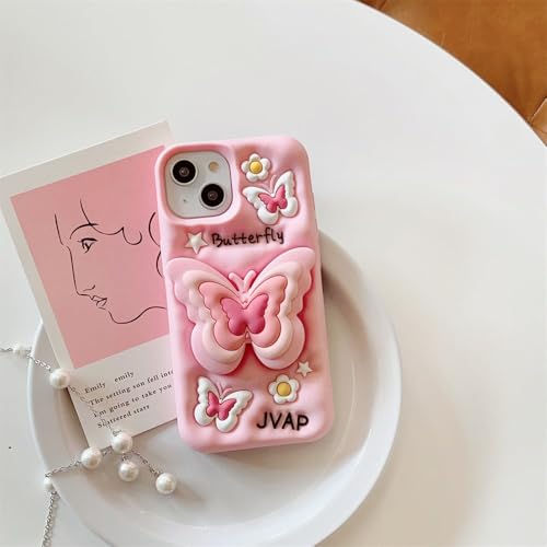 Image of COVERLY for iPhone 12 Pro 3D Butterfly Cartoon Pop Case,Premium Silicone Case Love Pastel Pink Color with Phone Holder Cool Full Protective Cute Kawaii Aesthetic Cover for Apple iPhone 12 Pro