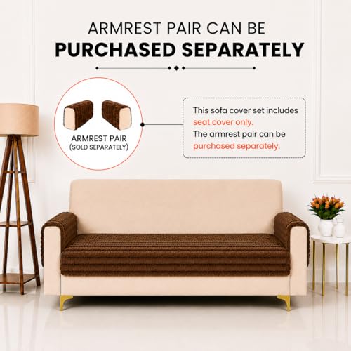 Image of Homerz Premium Rabbit Fur Sofa Cover with Anti-Skid Backing, Soft Plush Fabric Sofa Protector for Living Room Furniture (Brown, 2 Seater, Only Seat Cover)