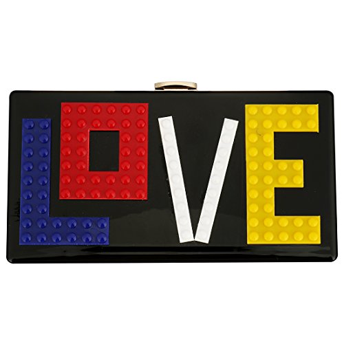 Womens Love Acrylic Clutch Evening Party Bag Purse Handbag for Women Ladies Ideal Gift (Black)