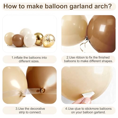 Image of Brown Balloons, Light Brown Beige Nude Chrome Gold Confetti, Party decor | 50 Pcs 12 In, for Bear Neutral Birthday Wedding Bridal Shower BIand Woodland Jungle Safari Party Decorations