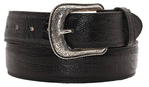 Silverton Men's Ostrich Leg Print Genuine Leather Western Style Black Belt