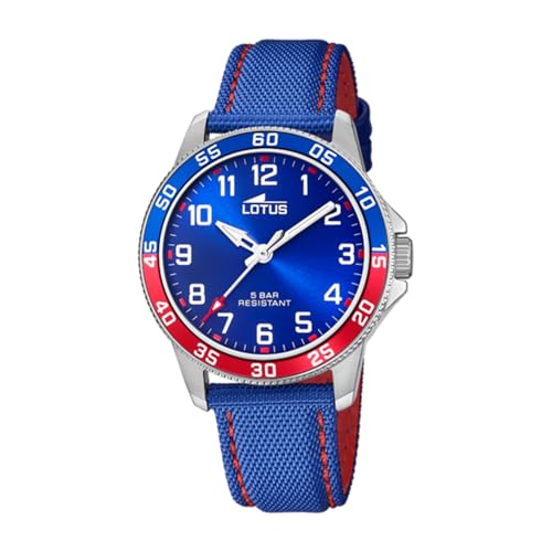 Lotus Reloj Infantil 18787/1 Junior Collection Caja de Acero Inoxidable 316l Plateado Correa de Cuero Azul