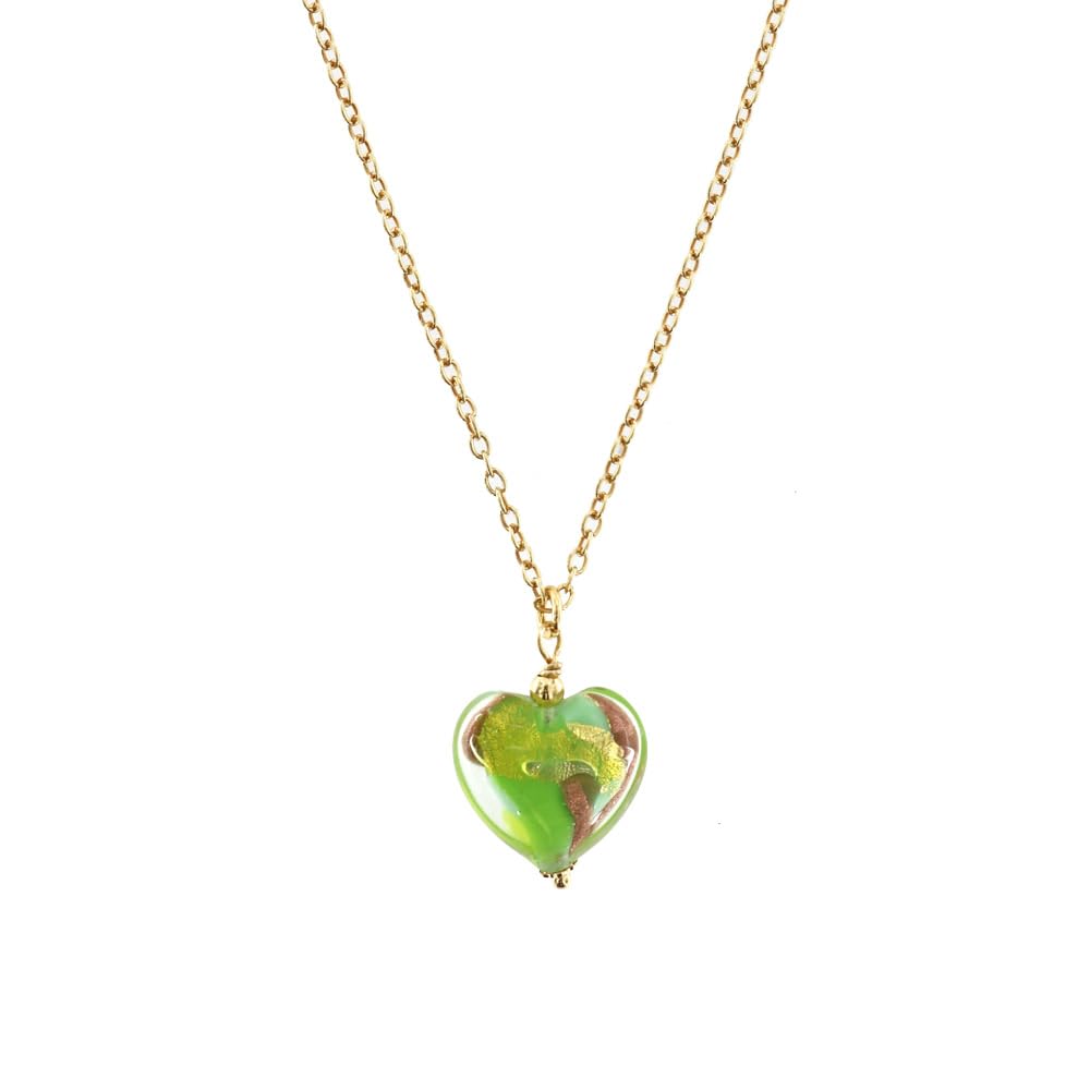 Venetiaurum - Catenina con Cuore Verde12mm in Vetro Originale di Murano e Argento 925 - Gioiello made in Italy certificato