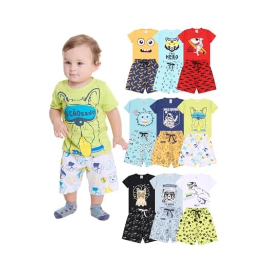 Kit 8 Peças de Pijamas Verão Bebê Menino - 4 Conjuntos Curto Pijamas Infantil Masculino Confortáveis e Cheio de Estilo (Cores Sortidas, 2 (veste 1 ano))