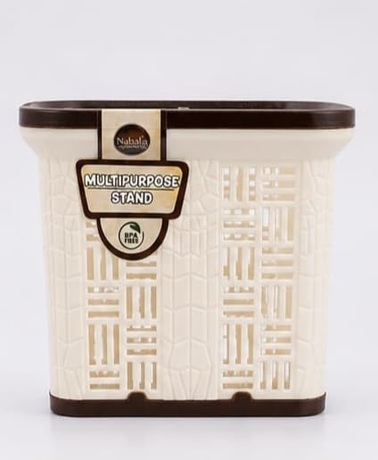Multipurpose Stand, BPA Free Plastic Basket, Cream | Ventilated Design, Organiser Stand, BPA Free, Woven Pattern, Dual-Tone Finish-image-13