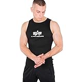 Rundhalsausschnitt ALPHA INDUSTRIES Herren Logo Tank Kurzarm Shirt, Black/White, L