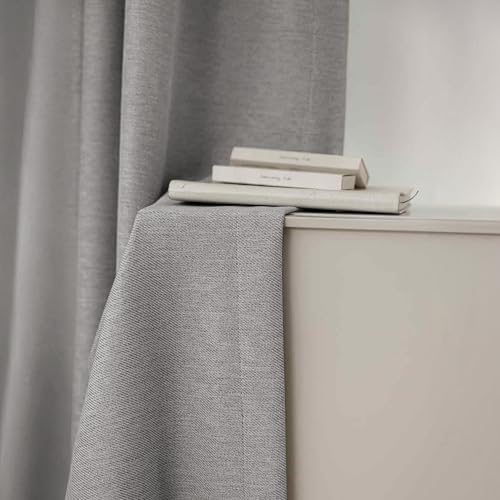 Image of LINENWALAS 100% Blackout Curtains for Window (7.5 Feet) - Set of 2 Panels, Linen Texture Complete Light Block Heavy Panels, Thermal Insulated & Noise Reducing Room Darkening Curtains (Light Grey)