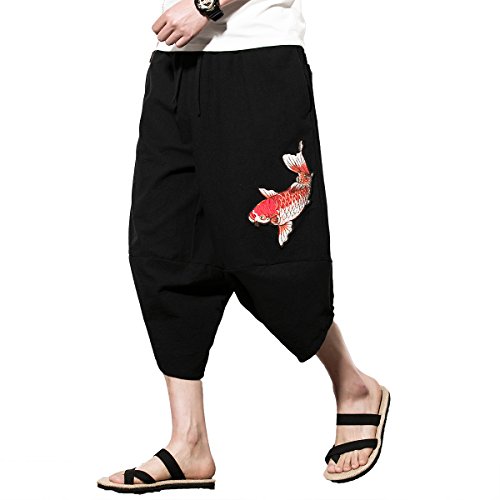 INVACHI Men's Harem Capri Pants Elastic Waist Loose Fit Drawstring Beach Yoga Trousers with Pockets4