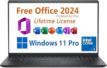Inspiron 15 Laptop, Free Microsoft Lifetime Office 2024 & Win 11 Pro, 15.6" FHD, Intel 6-Core Core 3 100U (Beats I3-1215u) Upto 4.7 GHz,8GB, 256G SSD Black