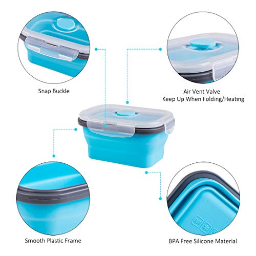 Collapsible Food Storage Containers With Lids & Vent, 11.8 Oz, Kitchen Stacking Silicone Collapsible Meal Prep Container Set For Leftover, Microwave Freezer Dishwasher Safe, Blue Small 4 Pack #TOP7