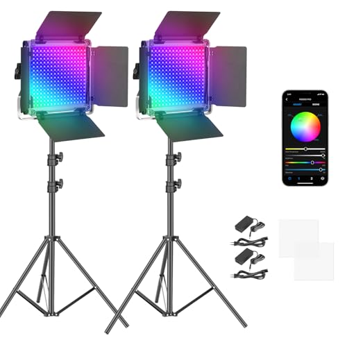 NEEWER 2 x 660 PRO RGB LED Videoleuchte Panel mit Stativ Ständer Set App Steuerung 360° Vollfarbe Videolicht 50W Dimmbar 3200~5600K CRI97+ Studio Dauerlicht Gaming/Streaming/Zoom/YTB/Webex/Fotografie