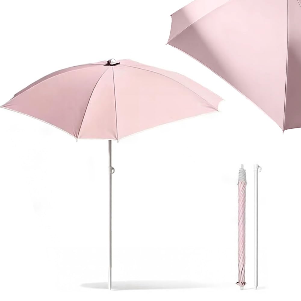 LARAKVEAKV Portable Umbrella For Outdoor Table, Lightweight Market Umbrella 6.5ft 7.2ft 7.8ft Beach Sun Umbrella Waterproof Parasol For Deck, Pool(Pink,2m/6.5ft)
