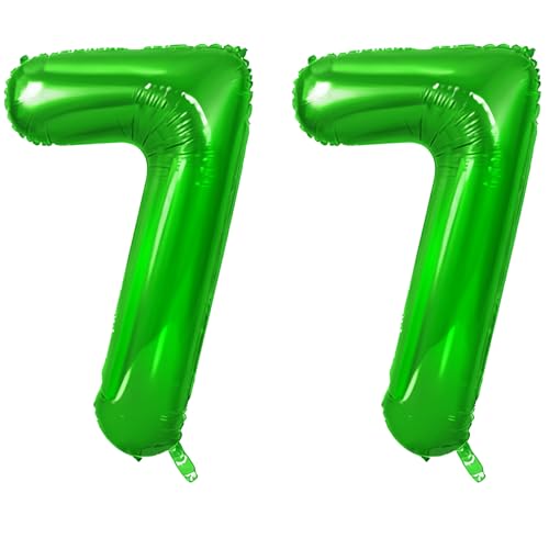 Number 77 Balloons for 77th Birthday Party Decorations, 0-100 Large No.77 Balloons for Women Men and Grandpa Grandma, 40 Inch Fruit Green Foil Helium Balloon for 77 Year Old Anniversary Decorations
