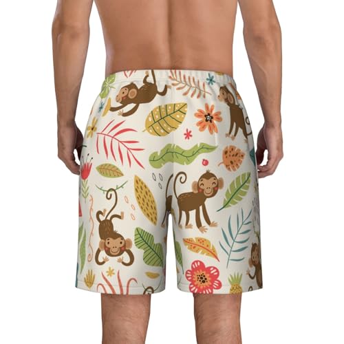 Monkeys in The Jungle Print Men's Casual Beach Shorts Elastic Waist Drawstring Dry Quick Summer Shorts3