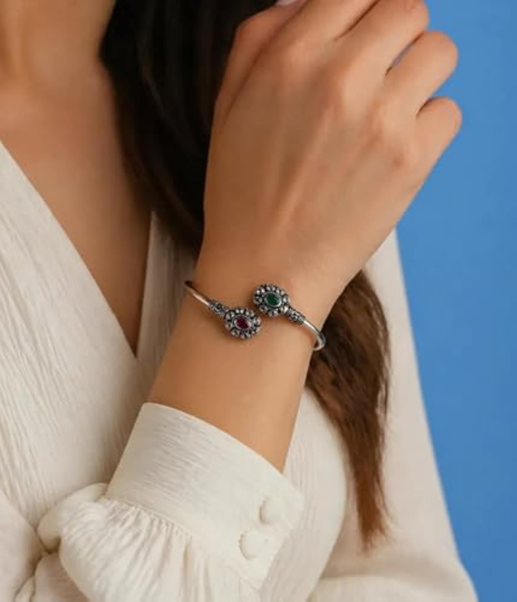 Women's 925 Sterling Silver Oxidized Cuff Bracelet, Vintage Design